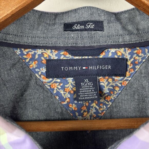NWT Tommy Hilfiger Mens Slim Fit XL Shirt In Chalk Violet Plaid Long Sleeve - Picture 7 of 9